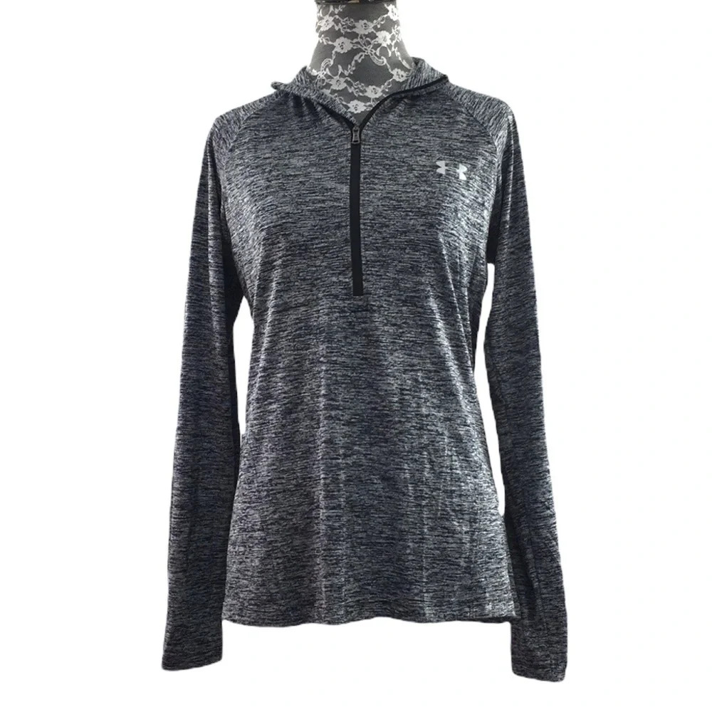 Under Armour Gray‎ Black Space Dye Quarter Zip Pullover Top Women's Medium Loose